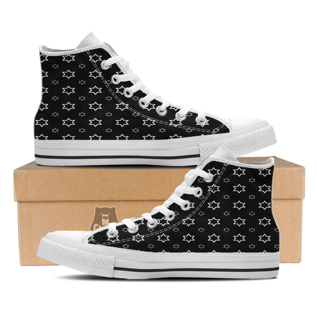 Star Black And White Print Pattern White High Top Shoes-grizzshop