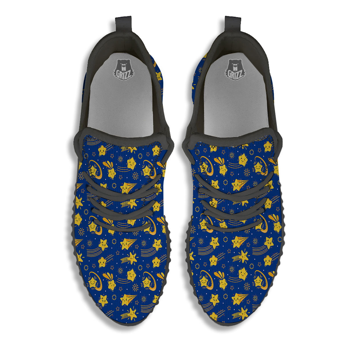 Star Cartoon Print Pattern Black Walking Shoes-grizzshop
