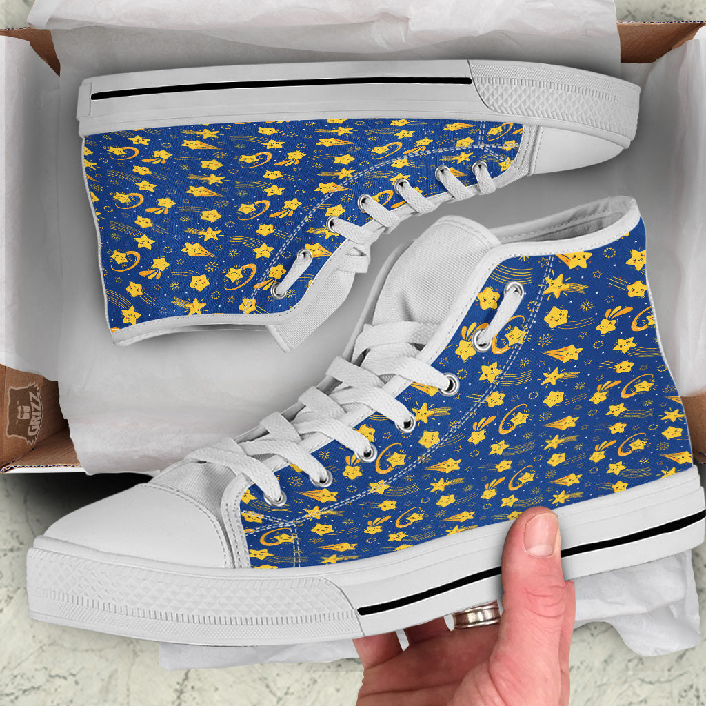 Star Cartoon Print Pattern White High Top Shoes-grizzshop