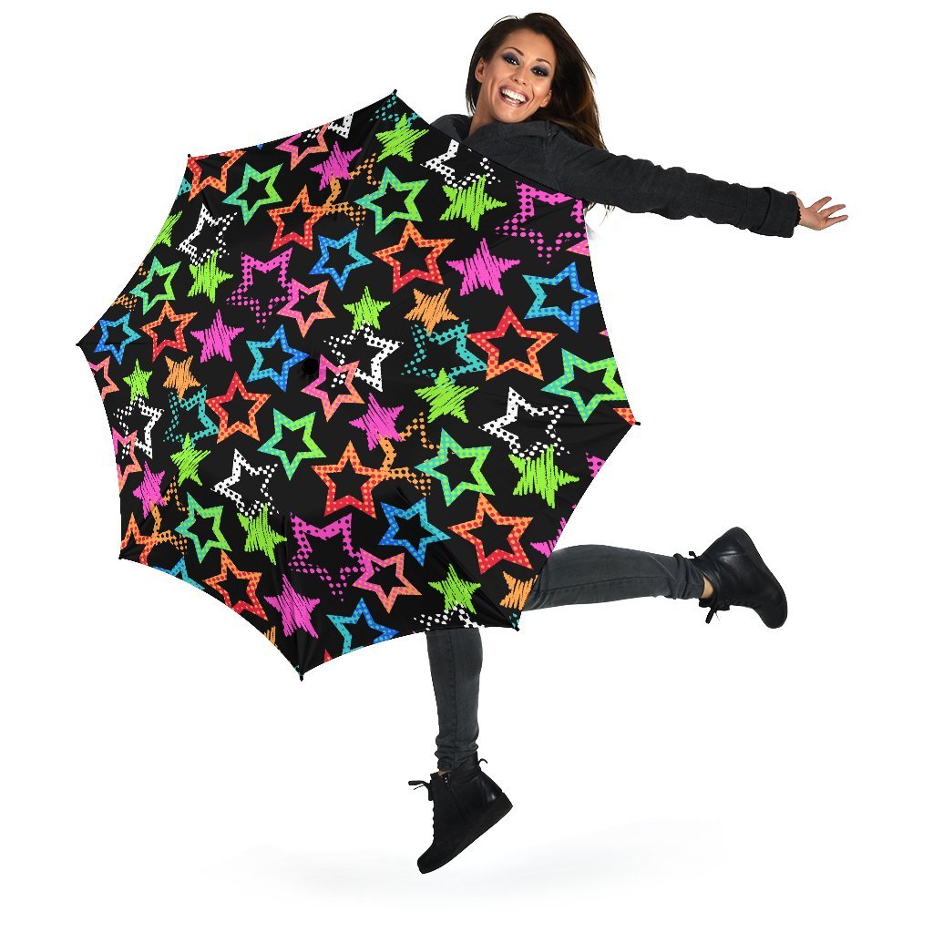 Star Colorful Pattern Print Automatic Foldable Umbrella-grizzshop