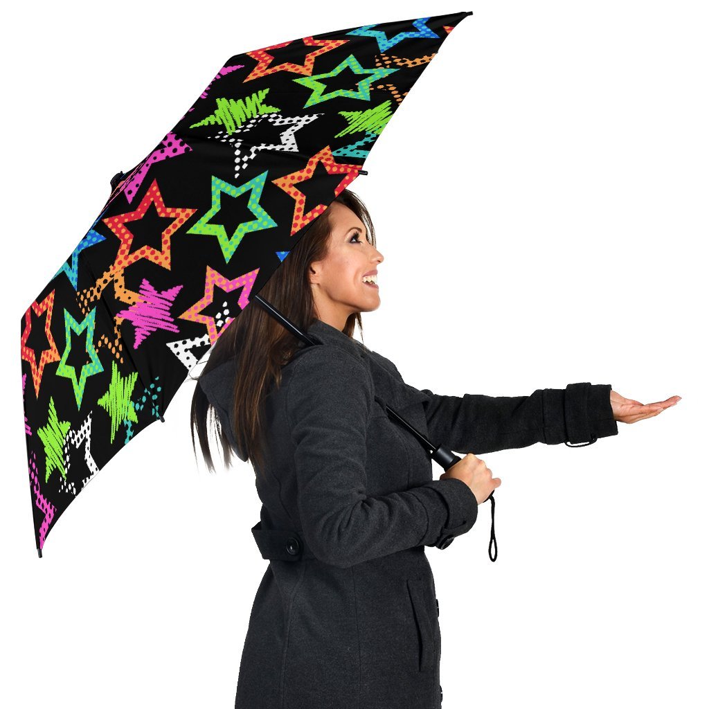 Star Colorful Pattern Print Automatic Foldable Umbrella-grizzshop