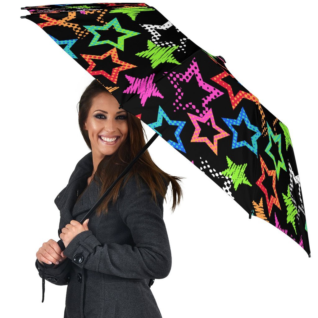 Star Colorful Pattern Print Automatic Foldable Umbrella-grizzshop