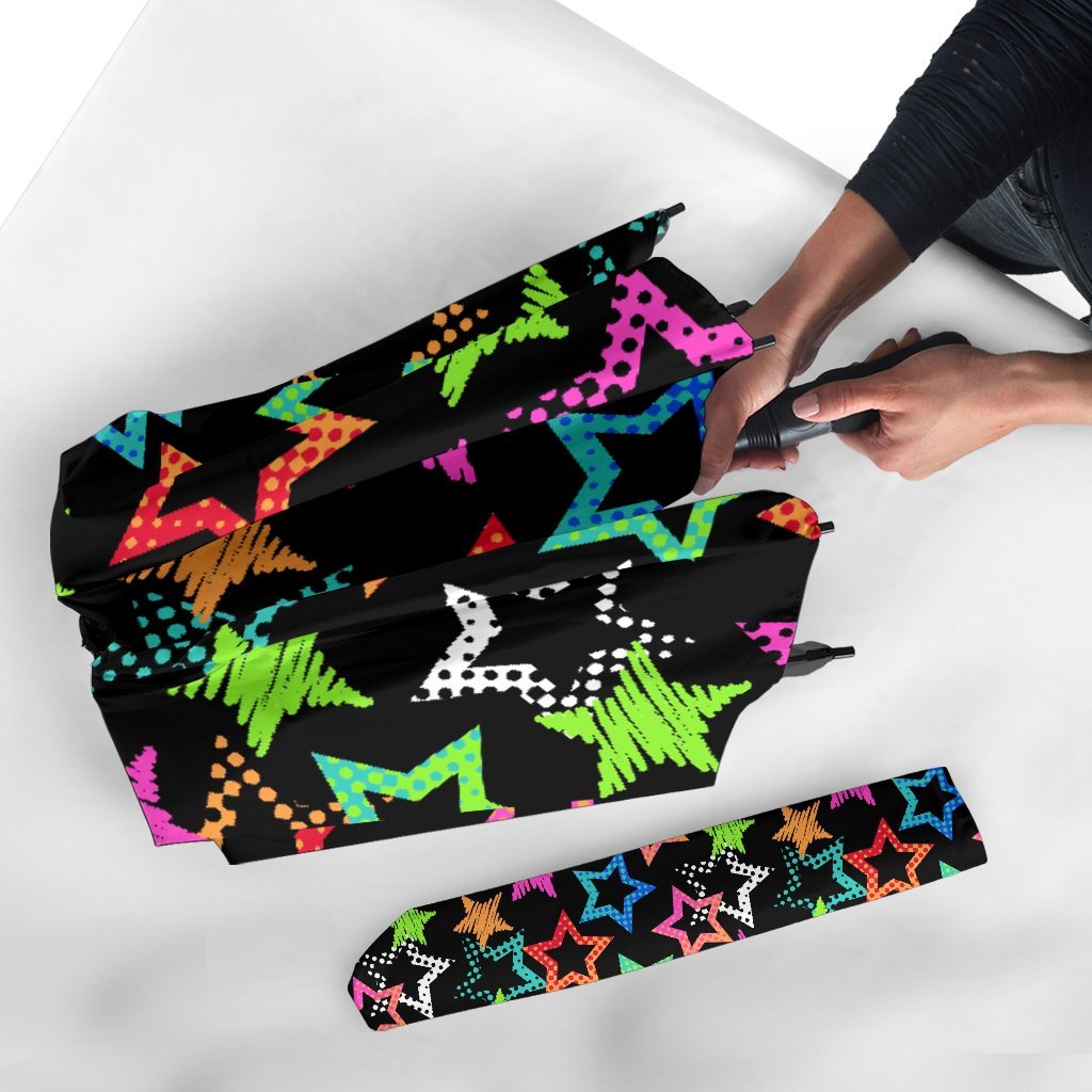 Star Colorful Pattern Print Automatic Foldable Umbrella-grizzshop
