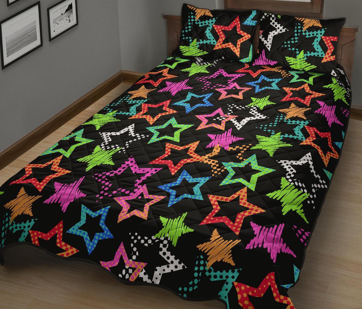 Star Colorful Pattern Print Bed Set Quilt-grizzshop