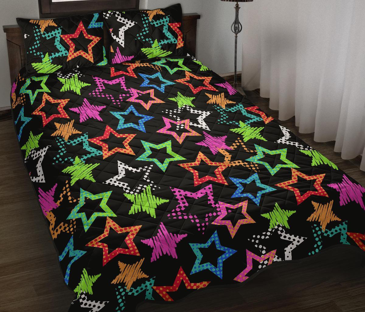 Star Colorful Pattern Print Bed Set Quilt-grizzshop