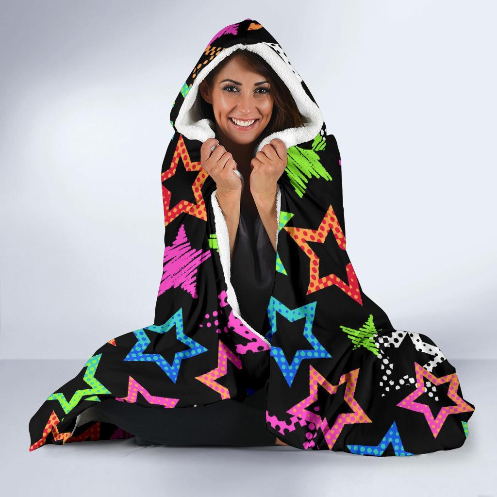 Star Colorful Pattern Print Hooded Blanket-grizzshop