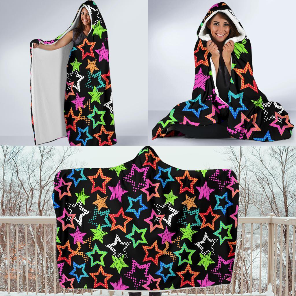 Star Colorful Pattern Print Hooded Blanket-grizzshop