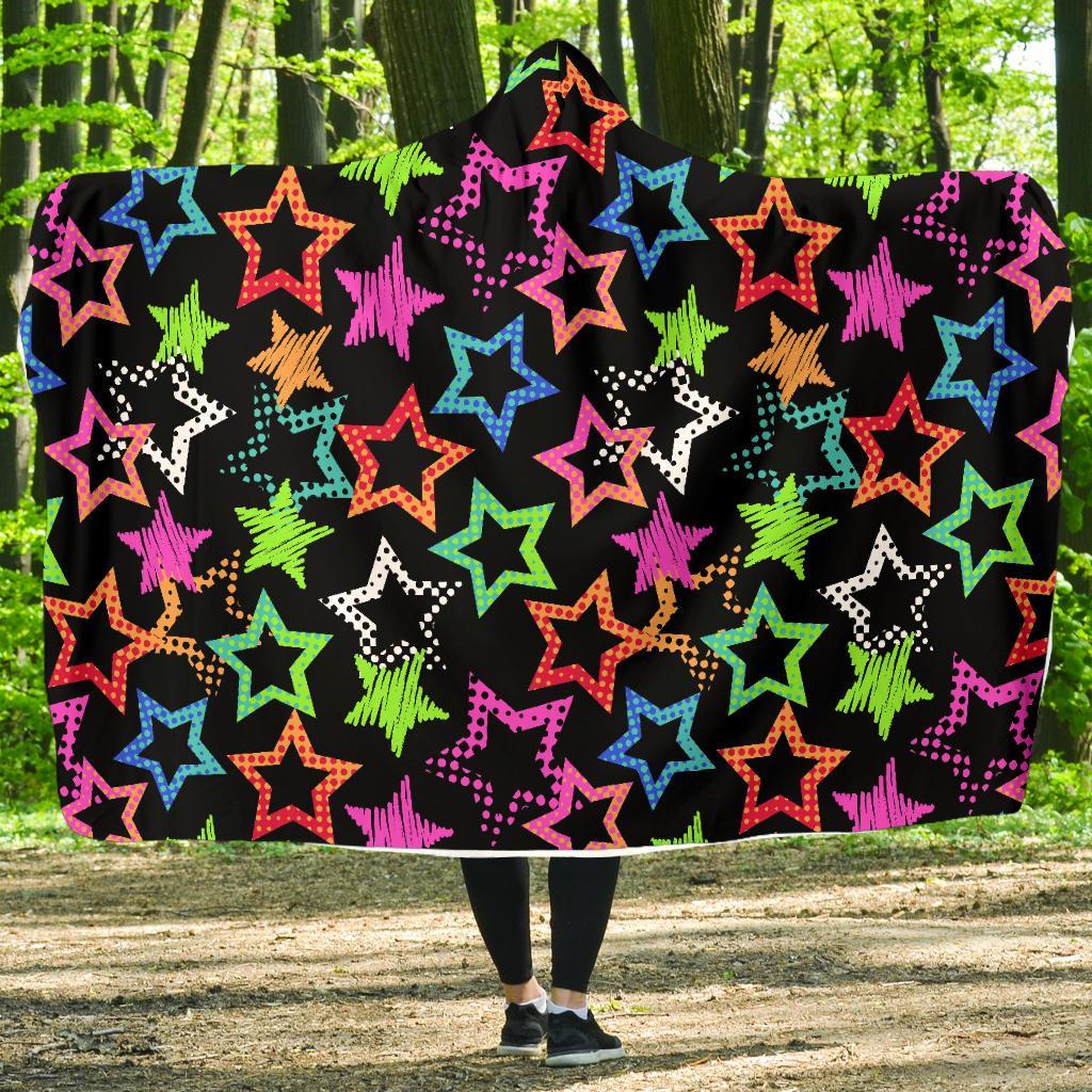 Star Colorful Pattern Print Hooded Blanket-grizzshop