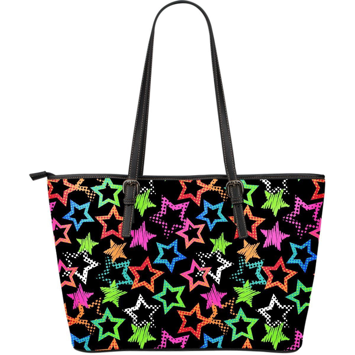 Star Colorful Pattern Print Leather Tote Bag-grizzshop
