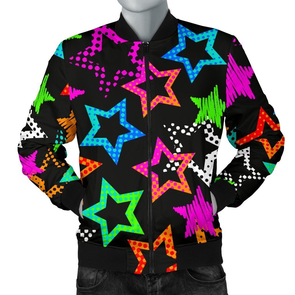 Star Colorful Pattern Print Men's Bomber Jacket-grizzshop