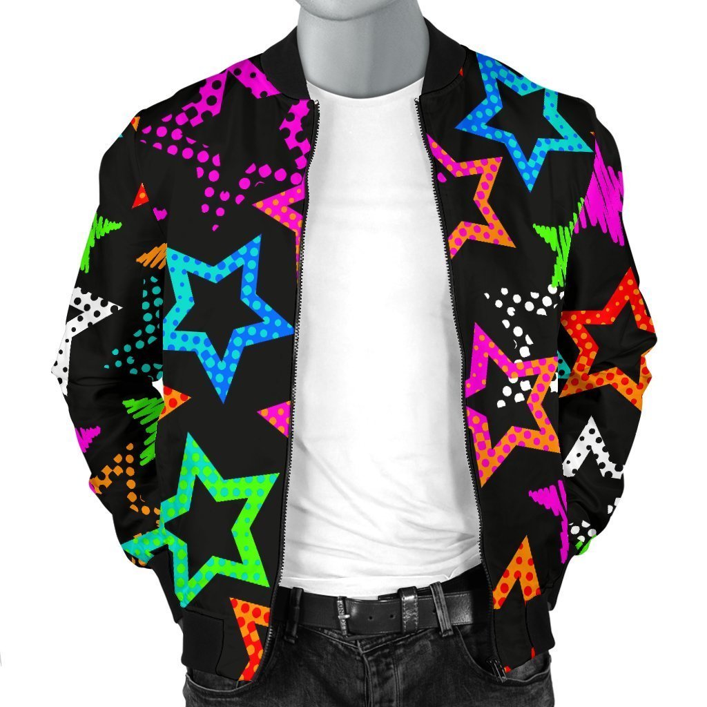 Star Colorful Pattern Print Men's Bomber Jacket-grizzshop