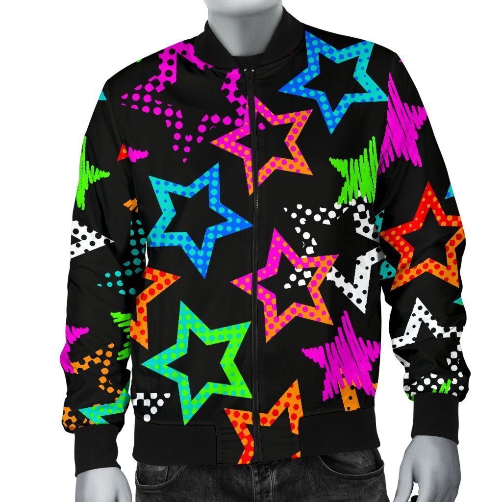 Star Colorful Pattern Print Men's Bomber Jacket-grizzshop
