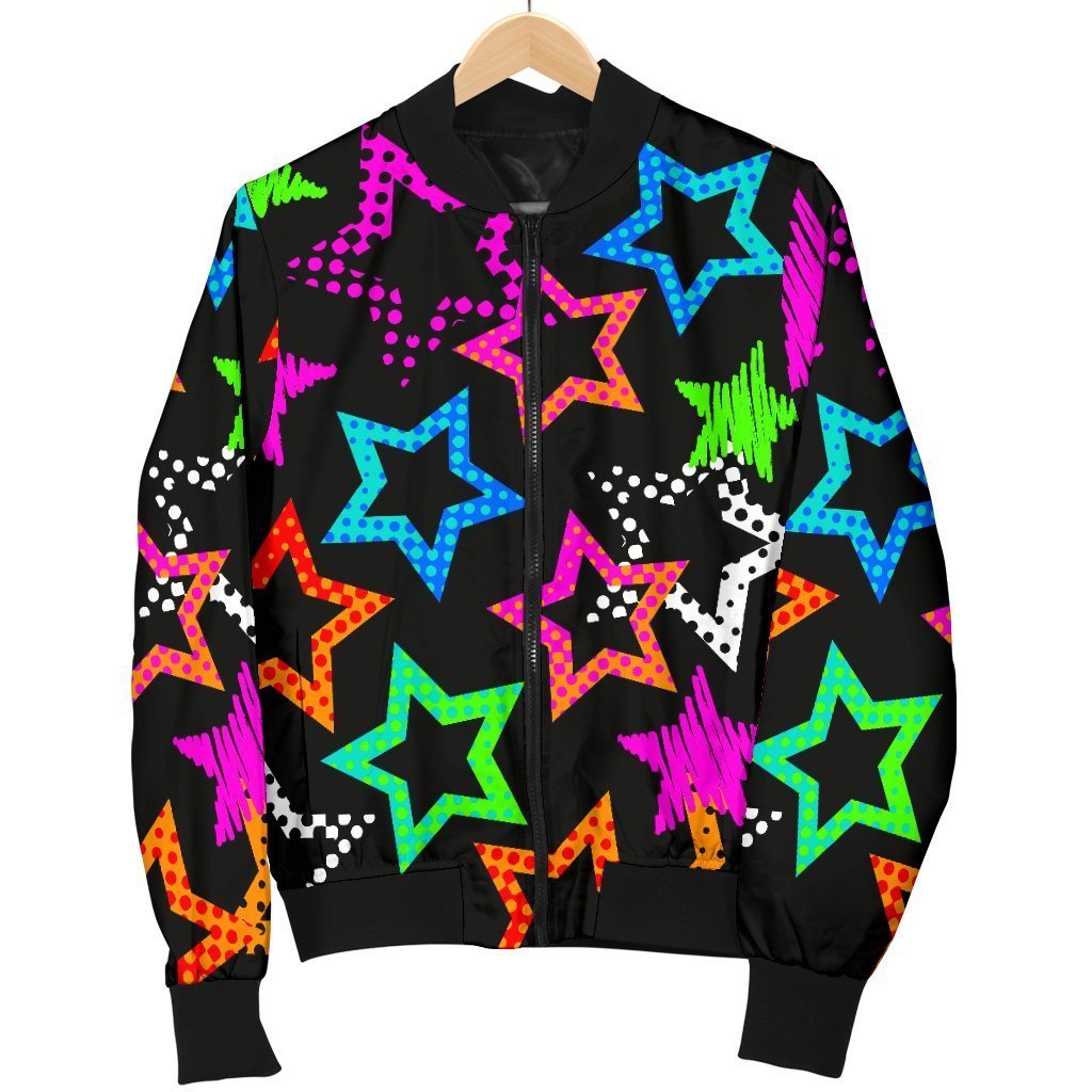 Star Colorful Pattern Print Men's Bomber Jacket-grizzshop
