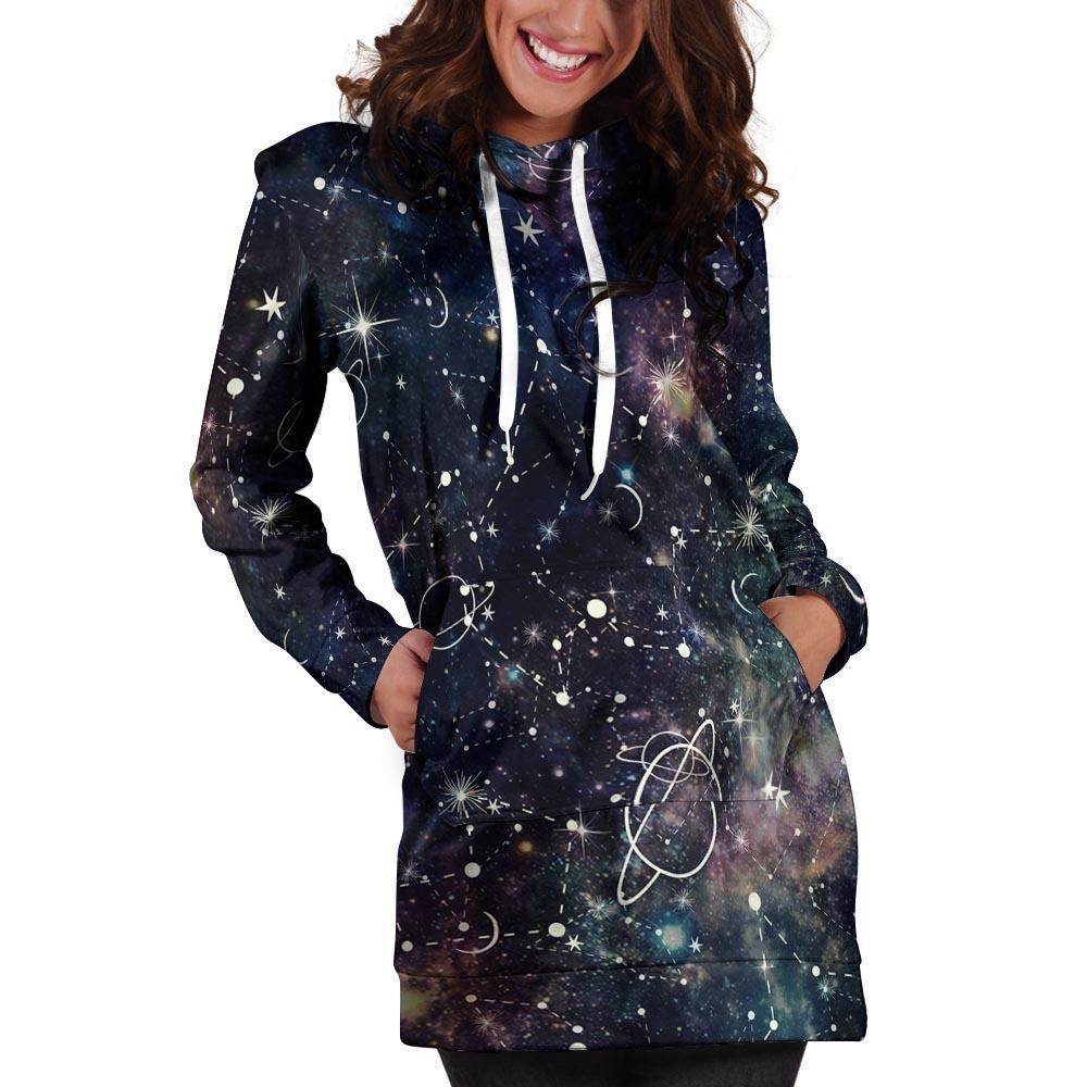 Star Constellation Galaxy Space Hoodie Dress-grizzshop