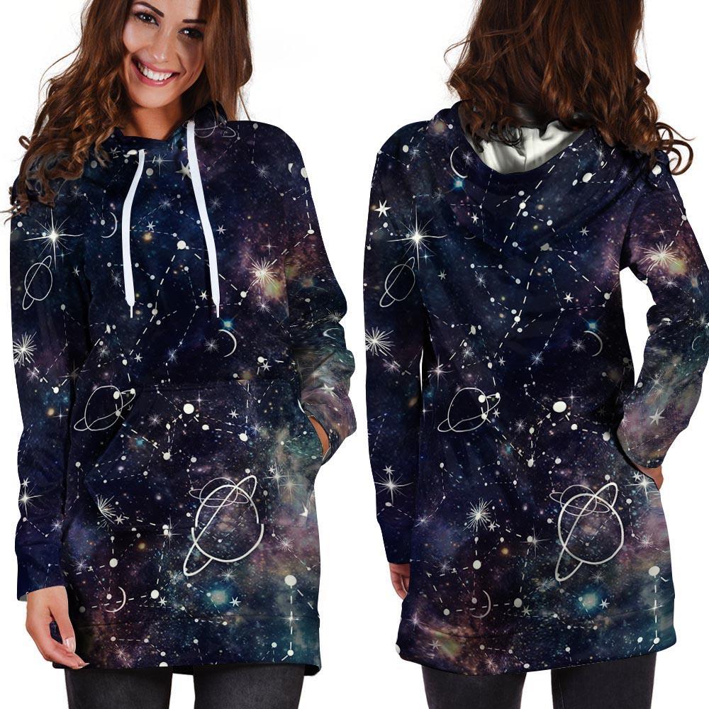 Star Constellation Galaxy Space Hoodie Dress-grizzshop