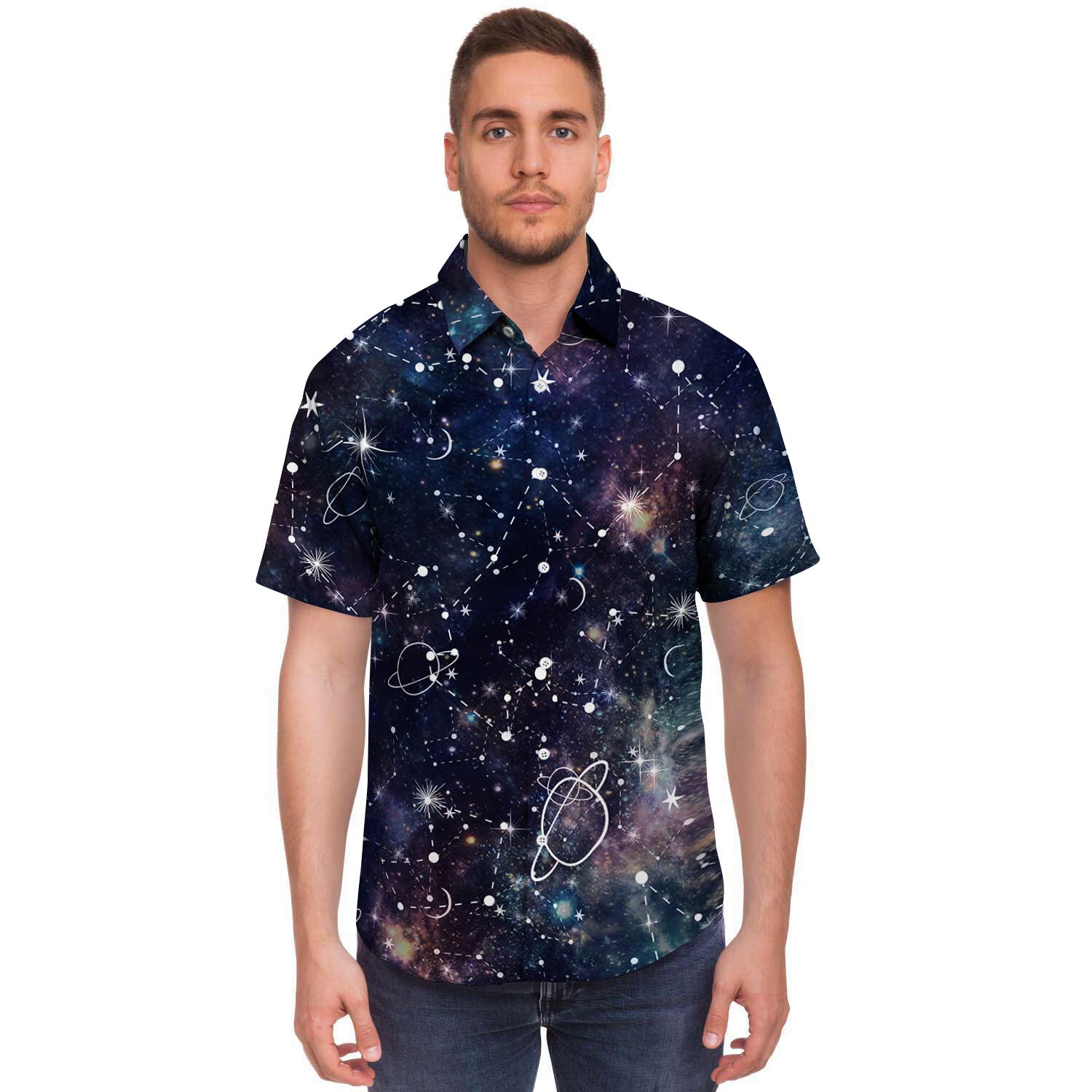 Star Constellation Galaxy Space Men's Short Sleeve Shirt-grizzshop
