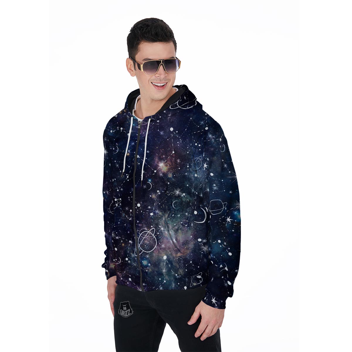 Star Constellation Galaxy Space Men's Zip Up Hoodie-grizzshop