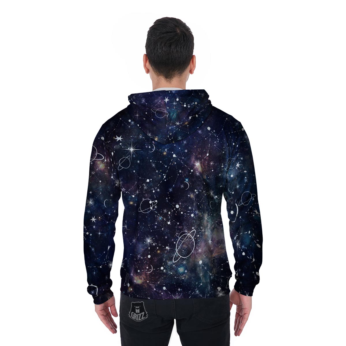 Star Constellation Galaxy Space Men's Zip Up Hoodie-grizzshop