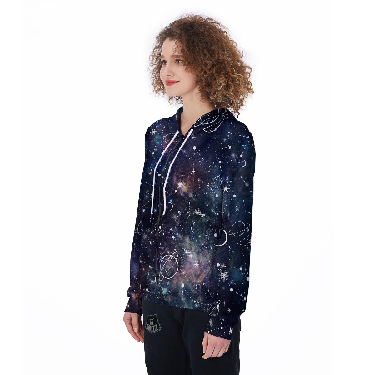 Star Constellation Galaxy Space Women's Zip Up Hoodie-grizzshop
