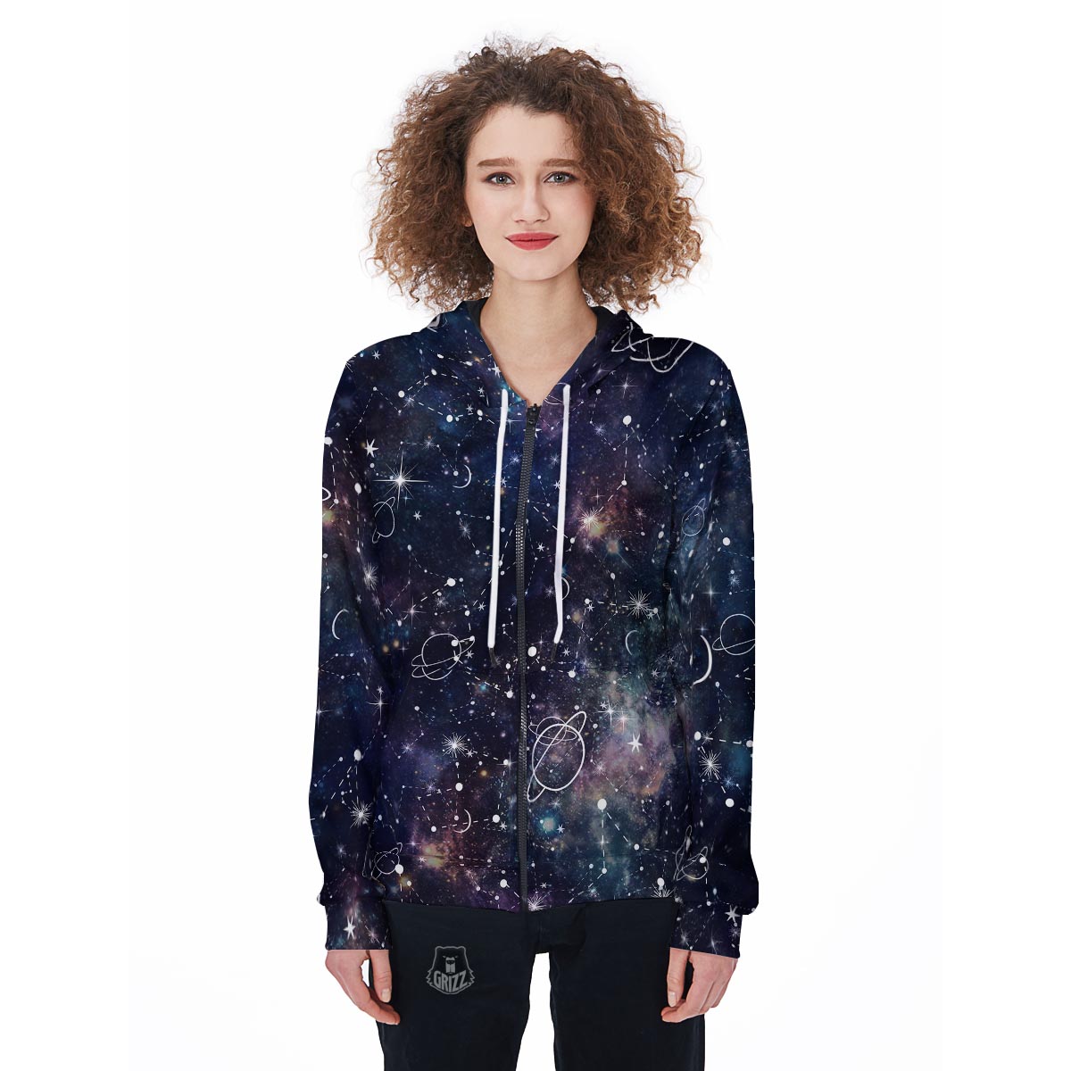Star Constellation Galaxy Space Women's Zip Up Hoodie-grizzshop