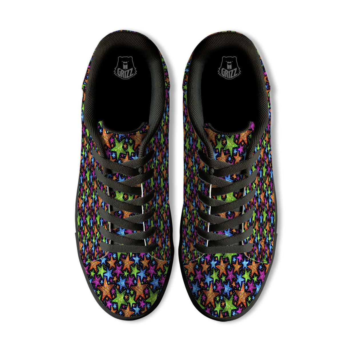 Star Disco Sparkles Print Pattern Black Low Top Sneakers-grizzshop