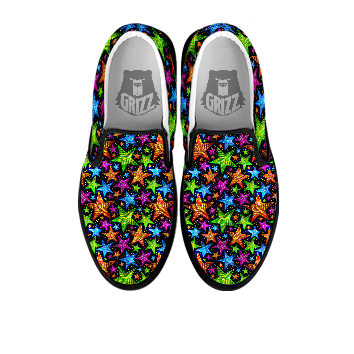 Star Disco Sparkles Print Pattern Black Slip On Shoes-grizzshop