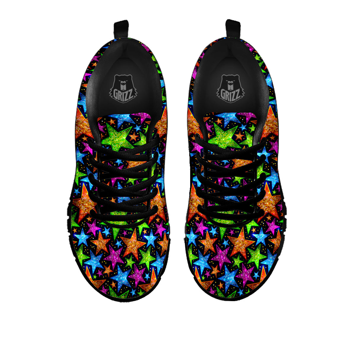 Star Disco Sparkles Print Pattern Black Sneaker-grizzshop