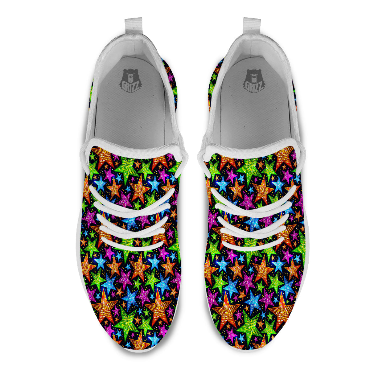 Star Disco Sparkles Print Pattern White Athletic Shoes-grizzshop