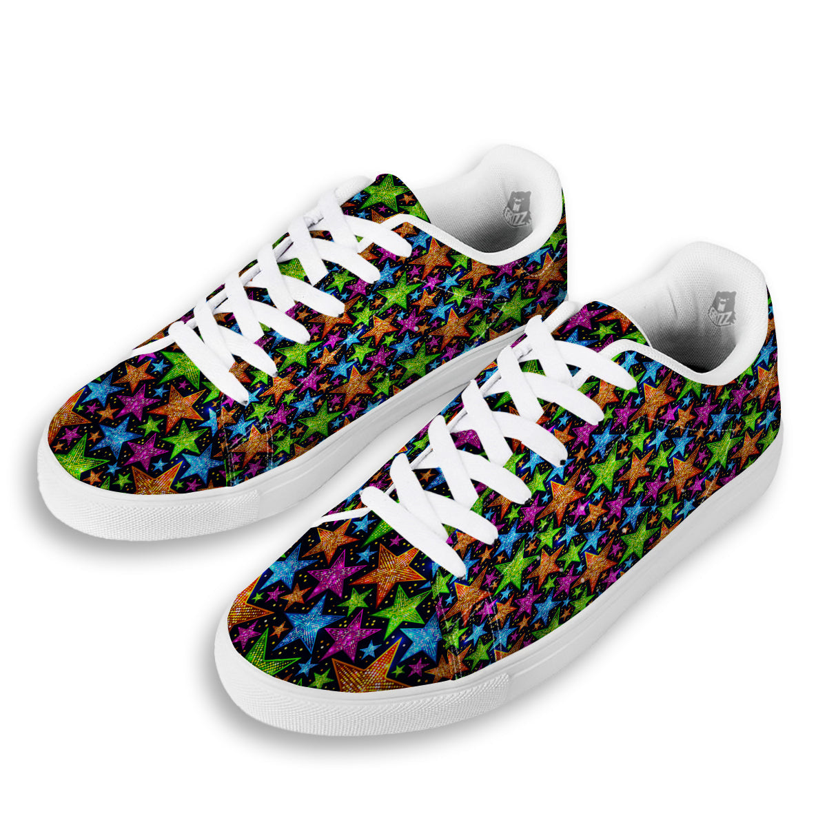 Star Disco Sparkles Print Pattern White Low Top Sneakers-grizzshop