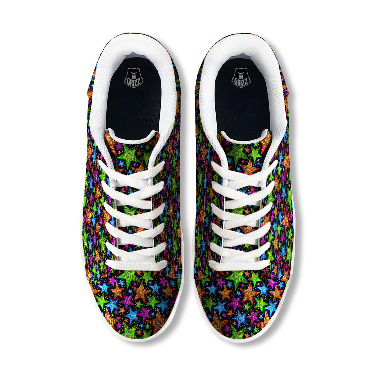 Star Disco Sparkles Print Pattern White Low Top Sneakers-grizzshop