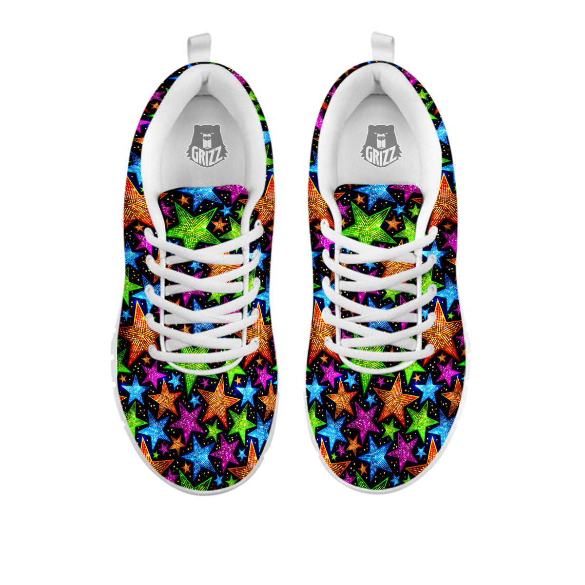 Star Disco Sparkles Print Pattern White Sneaker-grizzshop