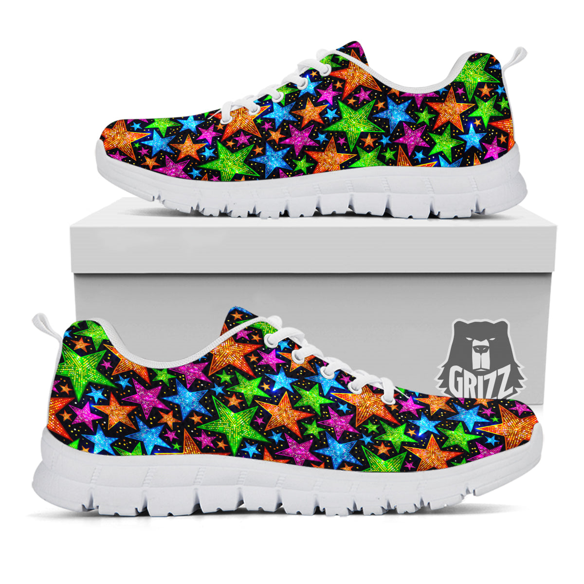 Star Disco Sparkles Print Pattern White Sneaker-grizzshop