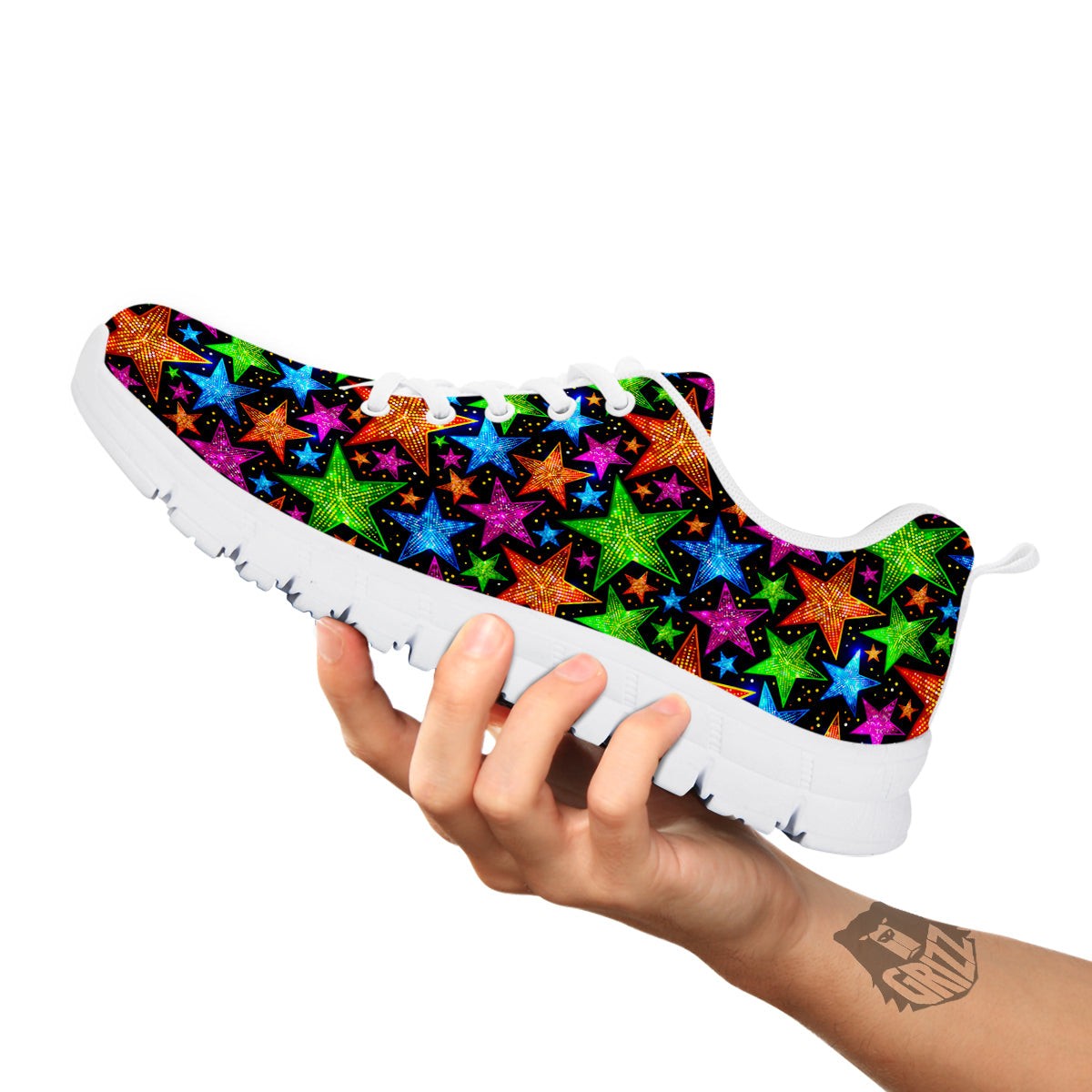 Star Disco Sparkles Print Pattern White Sneaker-grizzshop