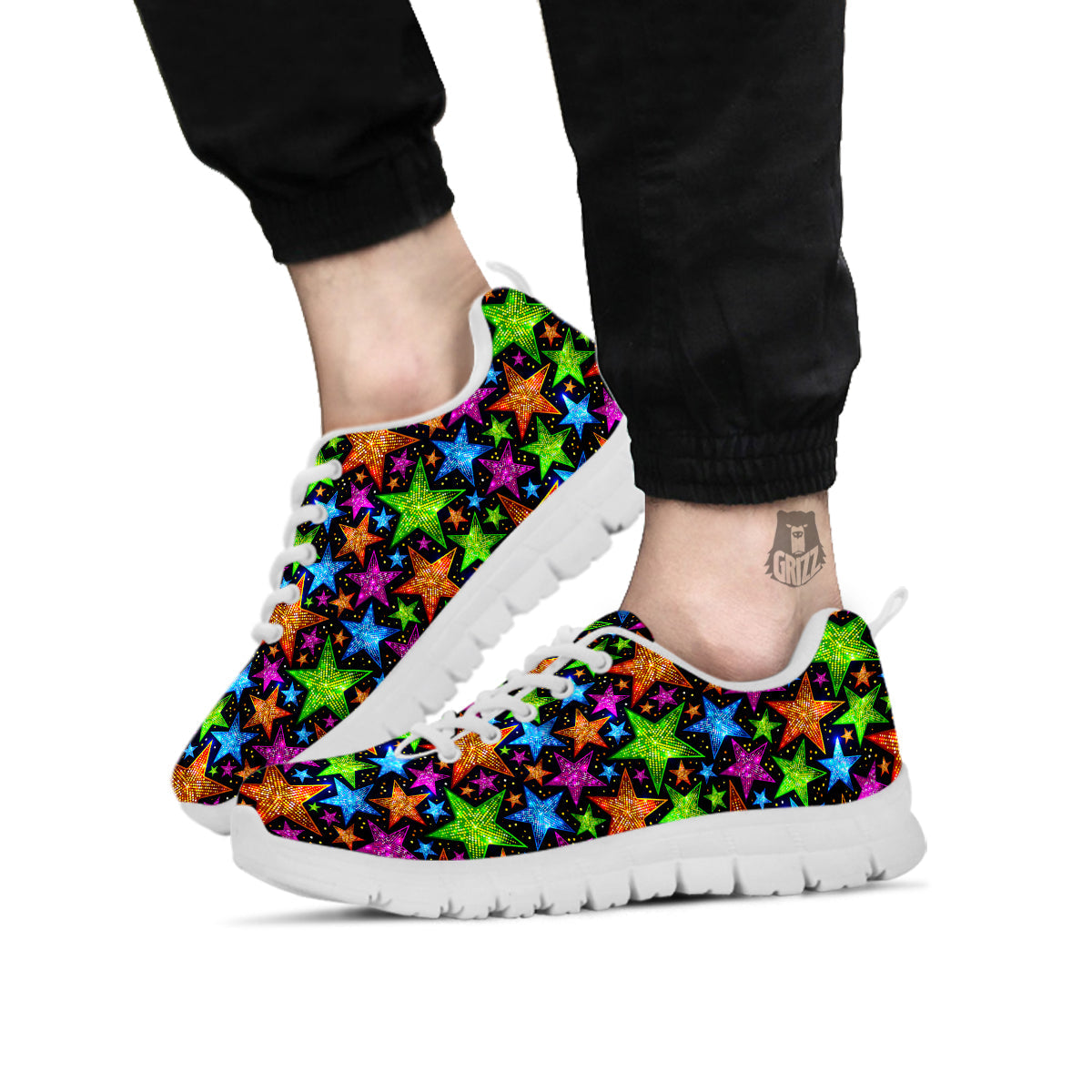 Star Disco Sparkles Print Pattern White Sneaker-grizzshop