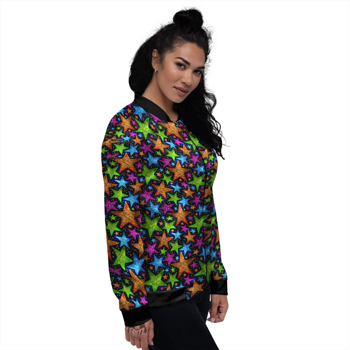 Star Disco Sparkles Print Pattern Women's Bomber Jacket-grizzshop