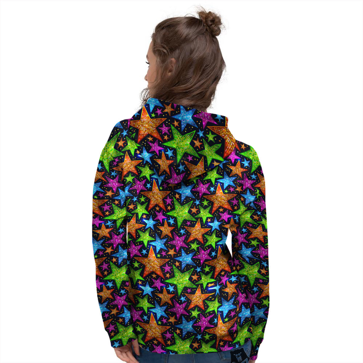 Star Disco Sparkles Print Pattern Women's Hoodie-grizzshop