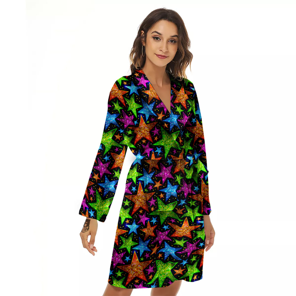 Star Disco Sparkles Print Pattern Women's Robe-grizzshop