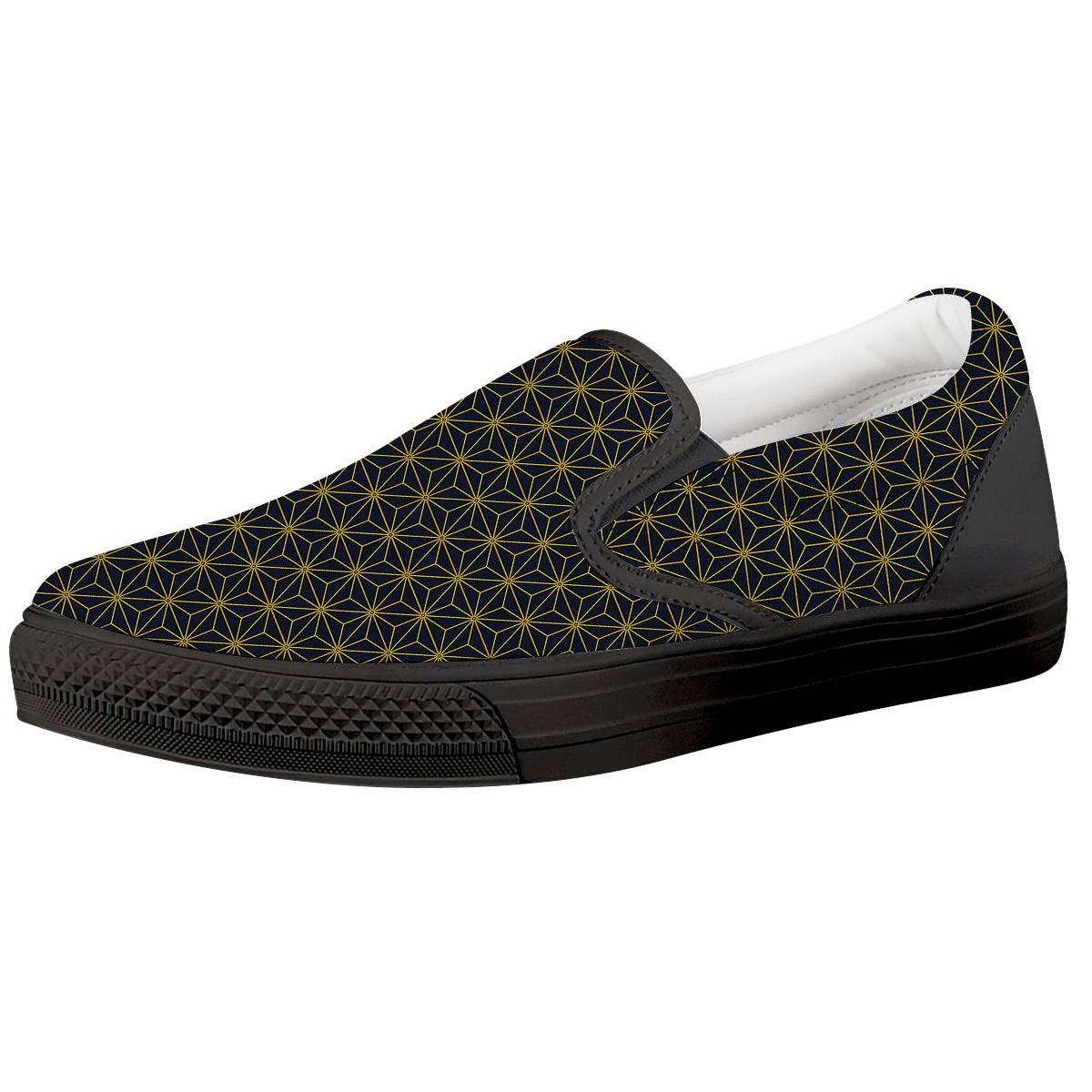 Star Geometric Print Pattern Black Slip On Shoes-grizzshop