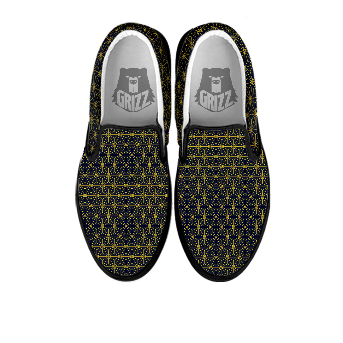 Star Geometric Print Pattern Black Slip On Shoes-grizzshop