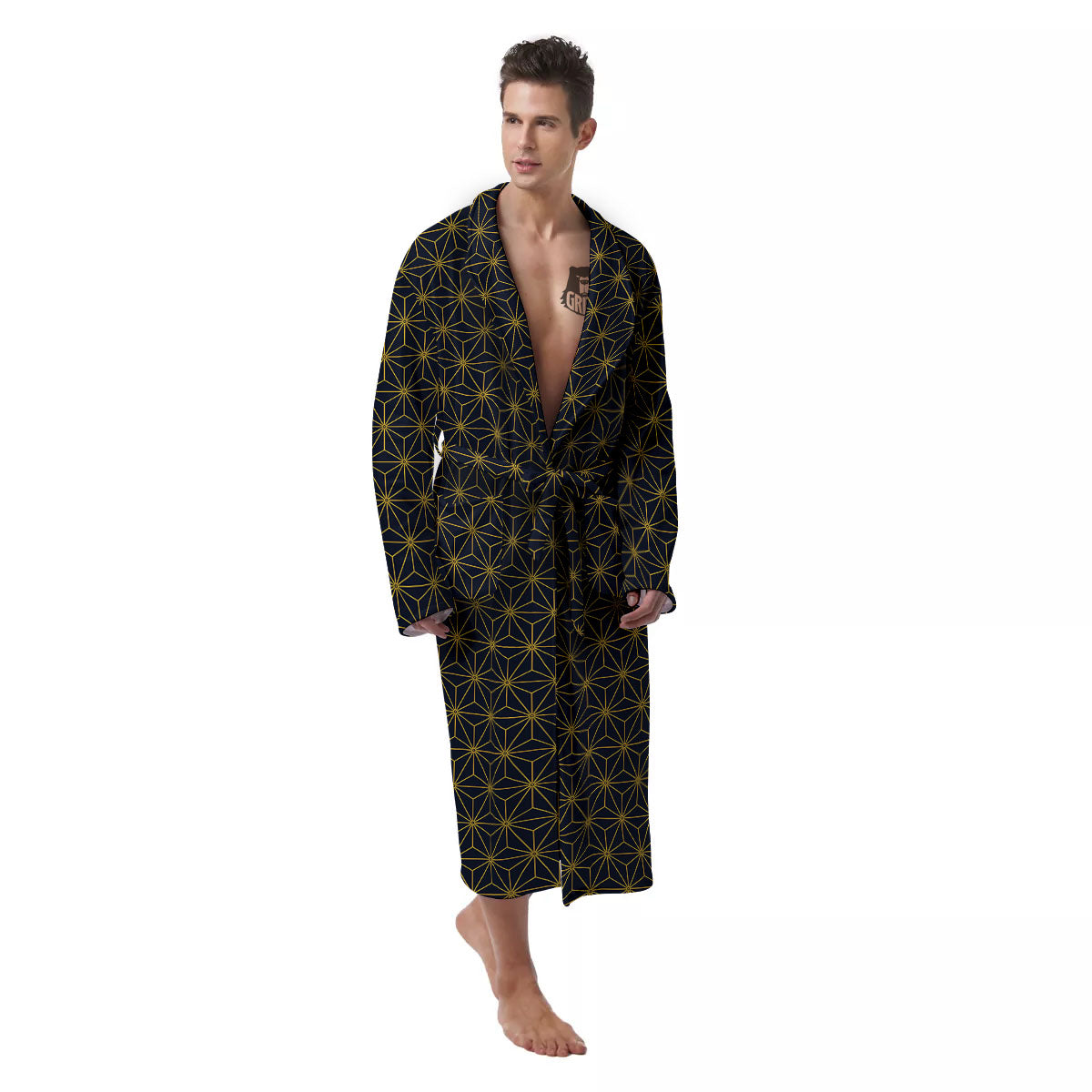 Star Geometric Print Pattern Men's Robe-grizzshop