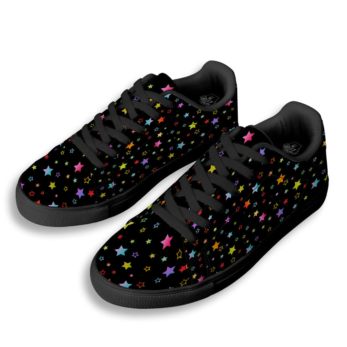 Star Lights Print Pattern Black Low Top Sneakers-grizzshop