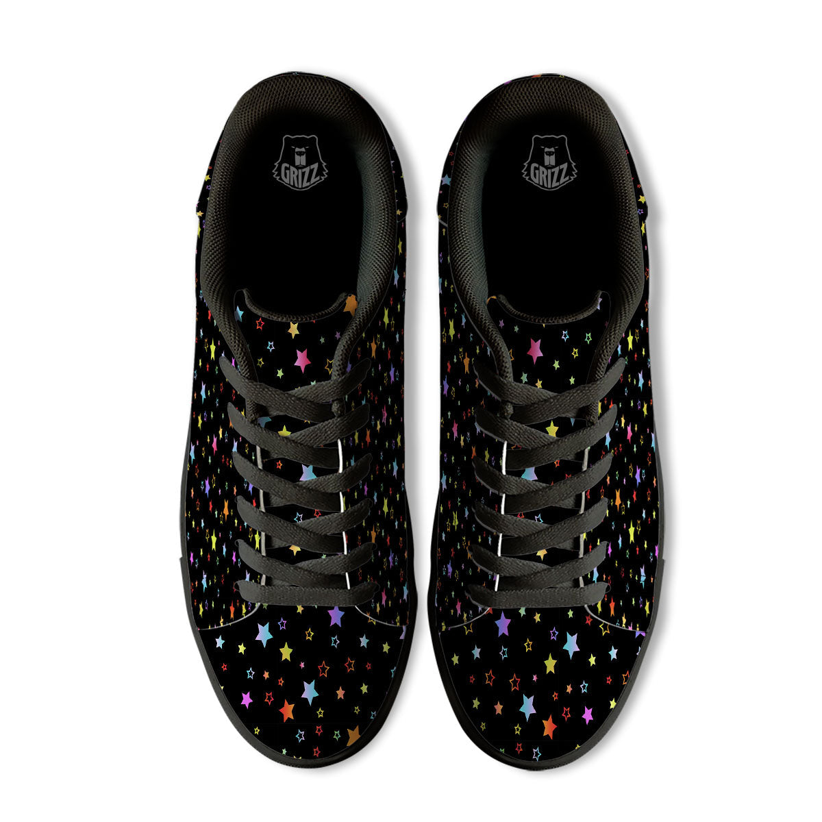 Star Lights Print Pattern Black Low Top Sneakers-grizzshop