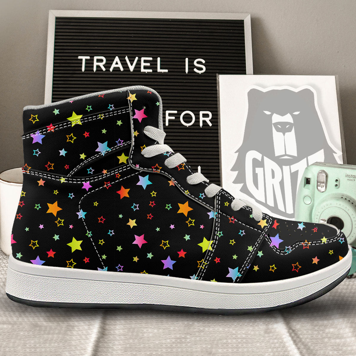 Star Lights Print Pattern High Top Sneakers-grizzshop