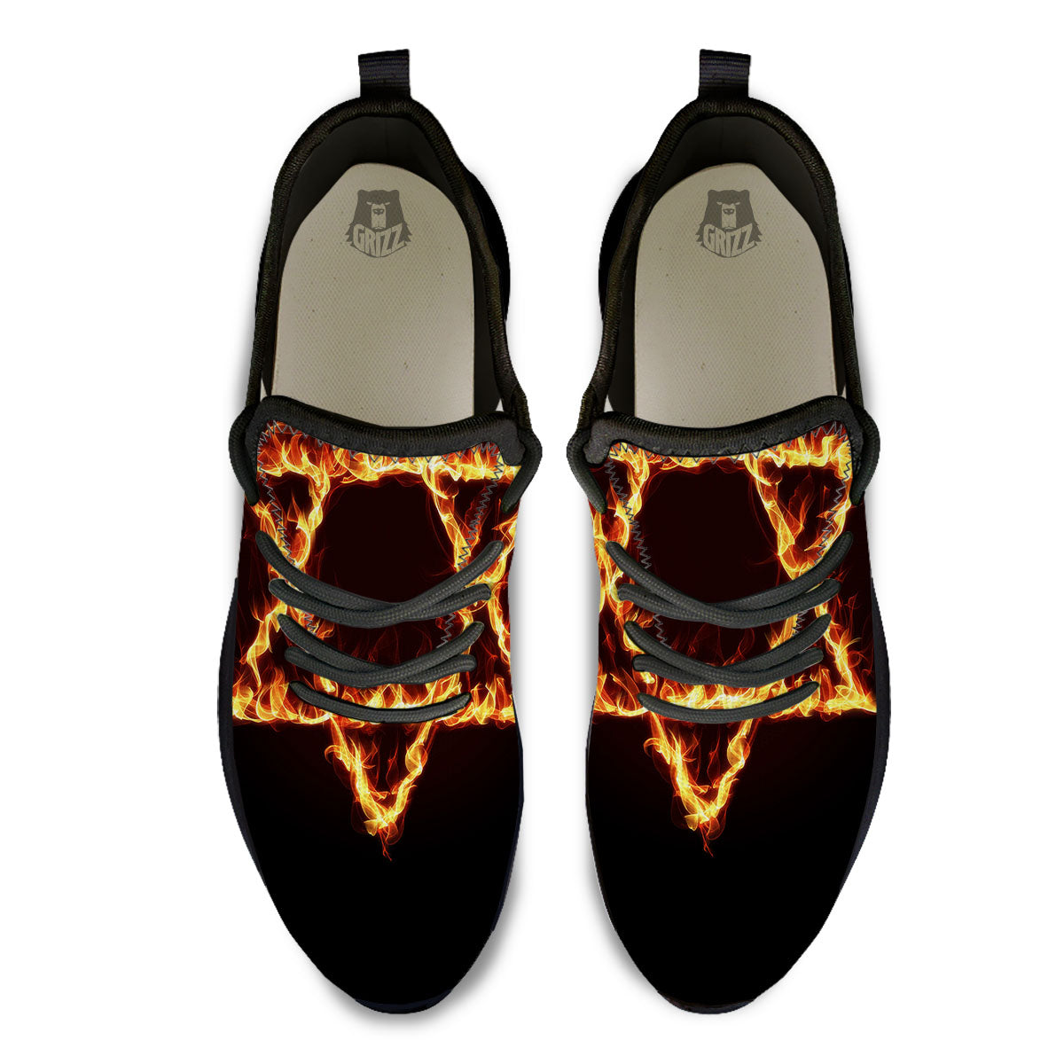 Star Of David Fiery Print Black Athletic Shoes-grizzshop