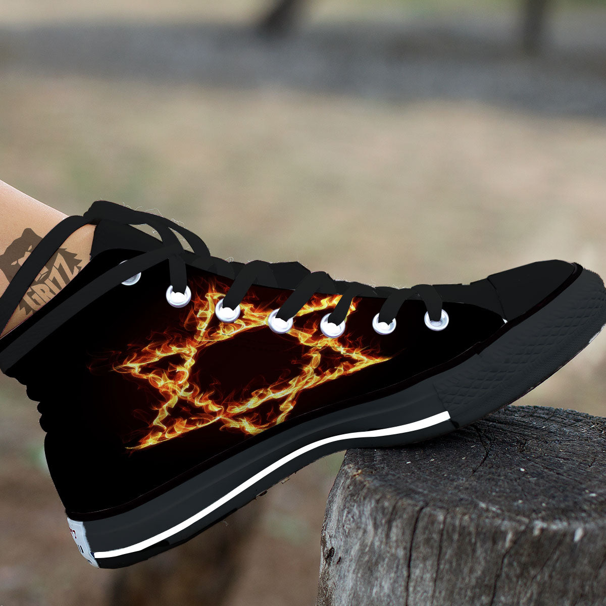 Star Of David Fiery Print Black High Top Shoes-grizzshop