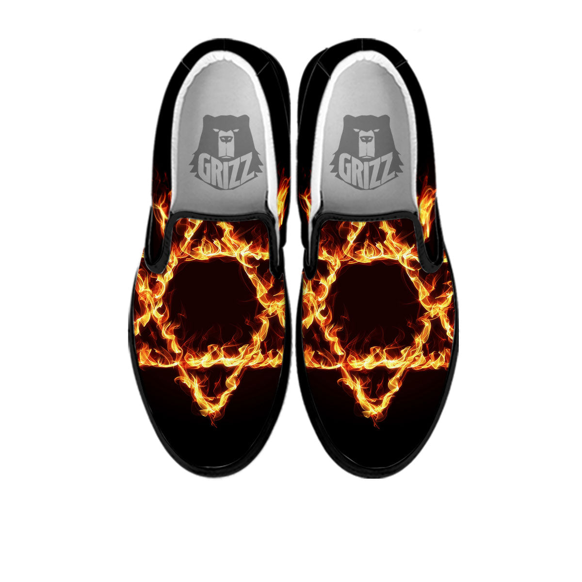 Star Of David Fiery Print Black Slip On Shoes-grizzshop