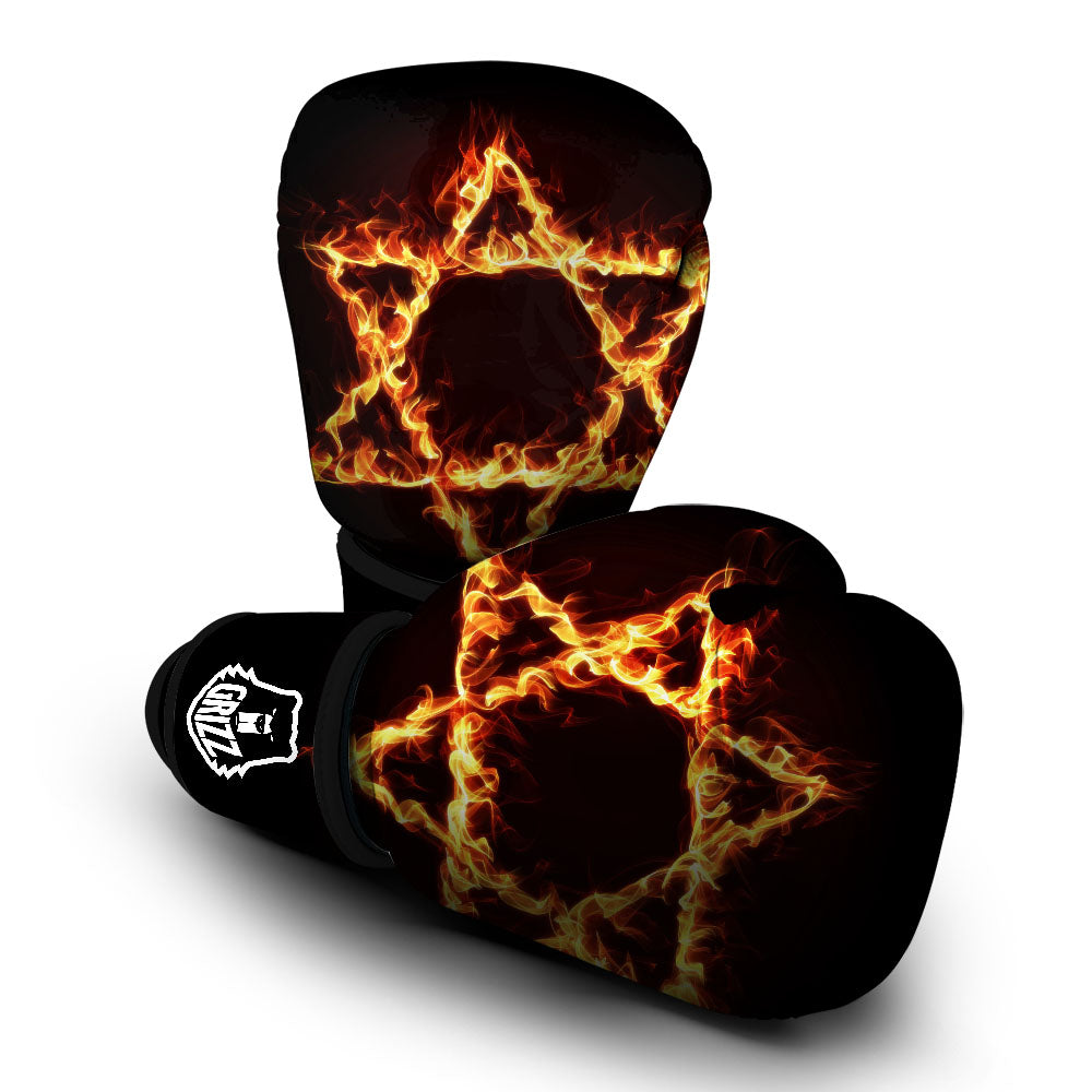 Star Of David Fiery Print Boxing Gloves-grizzshop