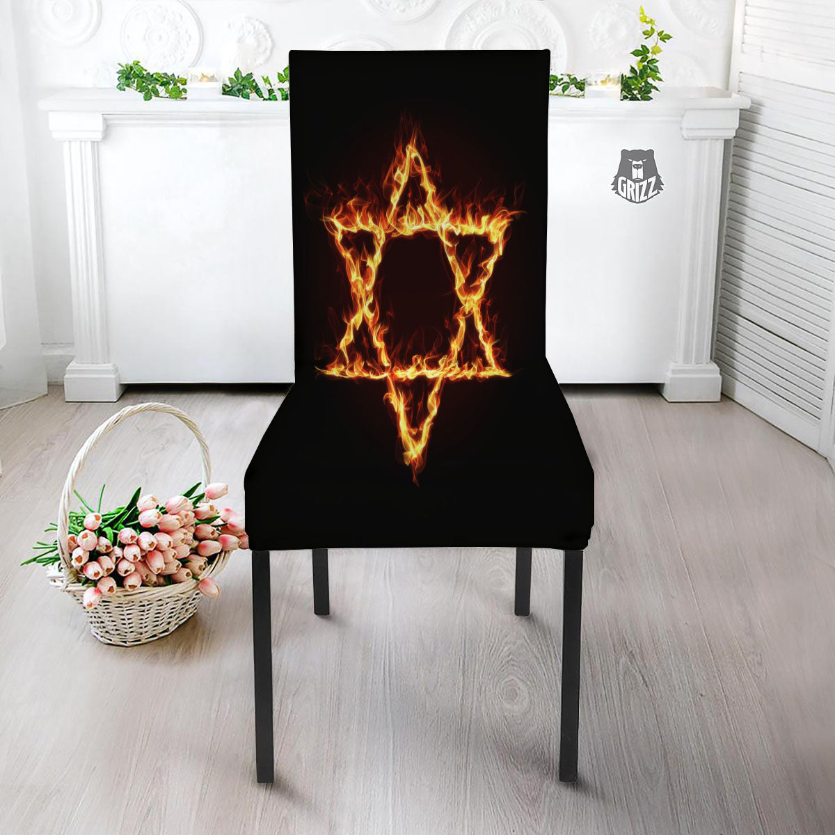 Star Of David Fiery Print Dining Chair Slipcover-grizzshop