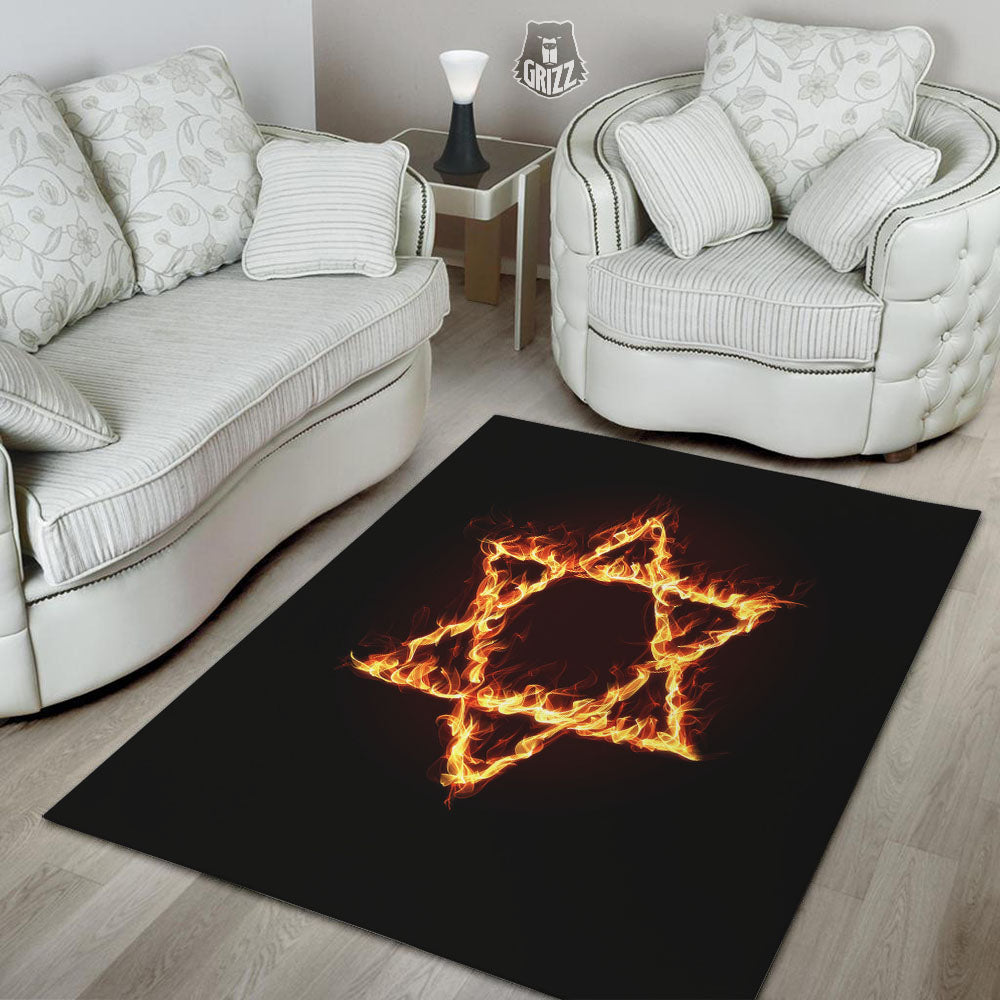Star Of David Fiery Print Floor Mat-grizzshop