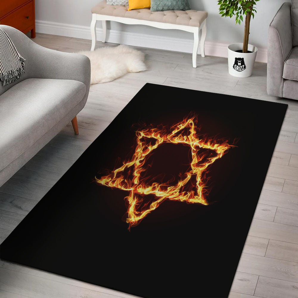 Star Of David Fiery Print Floor Mat-grizzshop